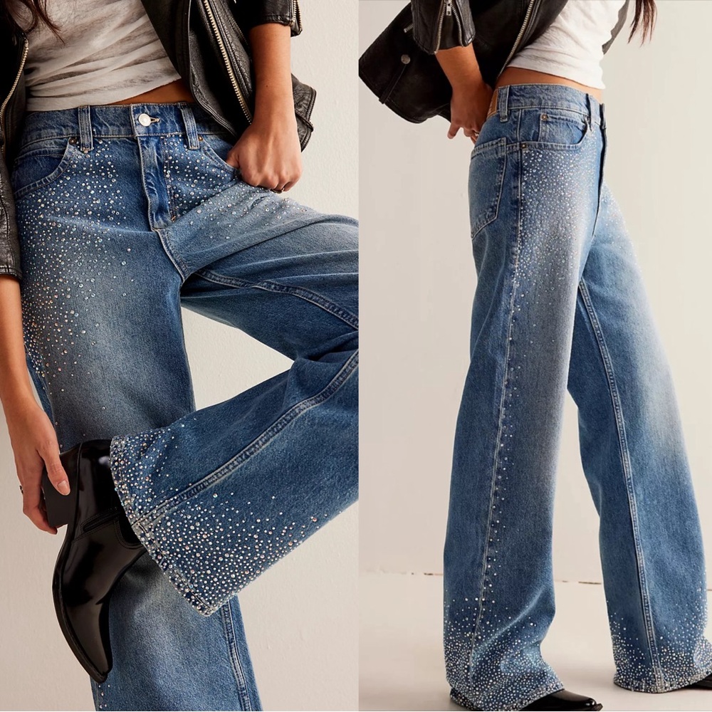 Free People Studded Tinsley Jeans Rhinestone